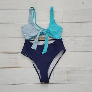 Two-Tone Blue Cutout Swimsuit